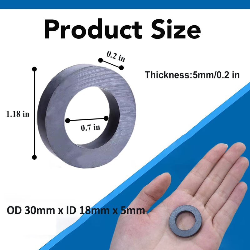 AOAUTO Ferrite Ring Magnet - OD1.18(30mm) x ID0.7(18mm) x 0.2"(5mm),Grade 8 Round Disc Donut Ceramic Magnets with Holes for Refrigerator Fridge,Industry Science,Crafts and Hobbies - 28 PCS - Image 2